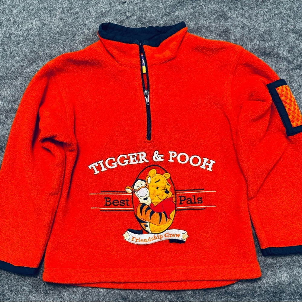 Vintage Disney Winnie the Pooh and Tigger 1/4 zip fleece kids Orange Unisex